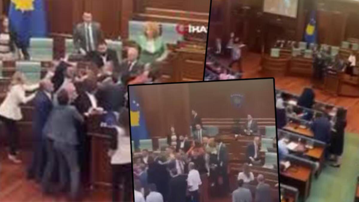 Kosova Parlamentosu’nda hengame çıktı... Yumruklar havada uçuştu