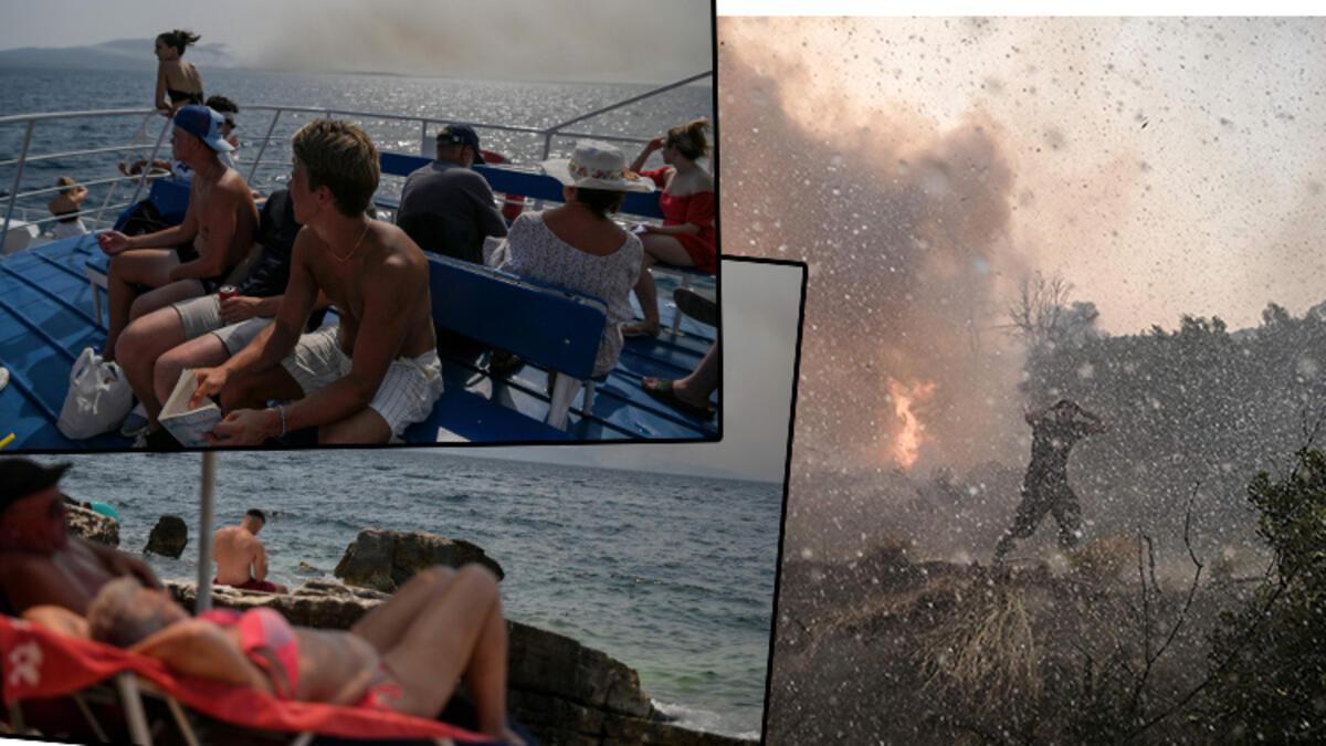 Yunanistan günlerdir cehennemi yaşıyor... Manzaralar toplumsal medyada infial yarattı! Alevler ile gayret sürerken tatile devam ettiler